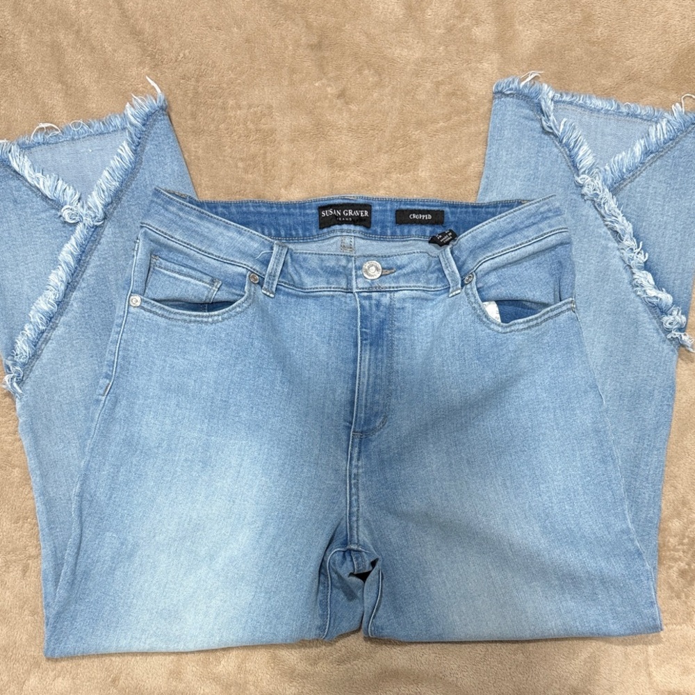 Susan Graver Regular High Stretch Denim Cropped Jeans - Size 12